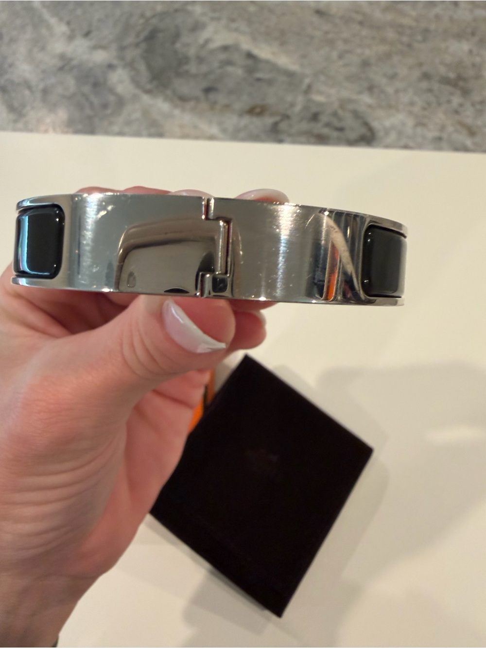 Hermes Black Enamel H Bracelet with Palladium Hardware - Picture 5 of 7